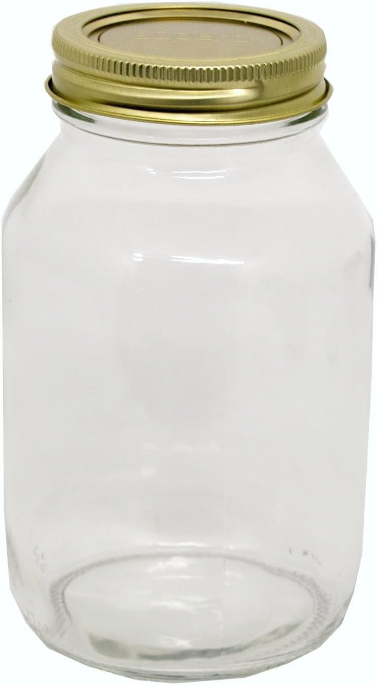 Canning Jars with Lids and Bands, Quart Size Regular Mouth Clear Glass Mason Jar, Pack of 4