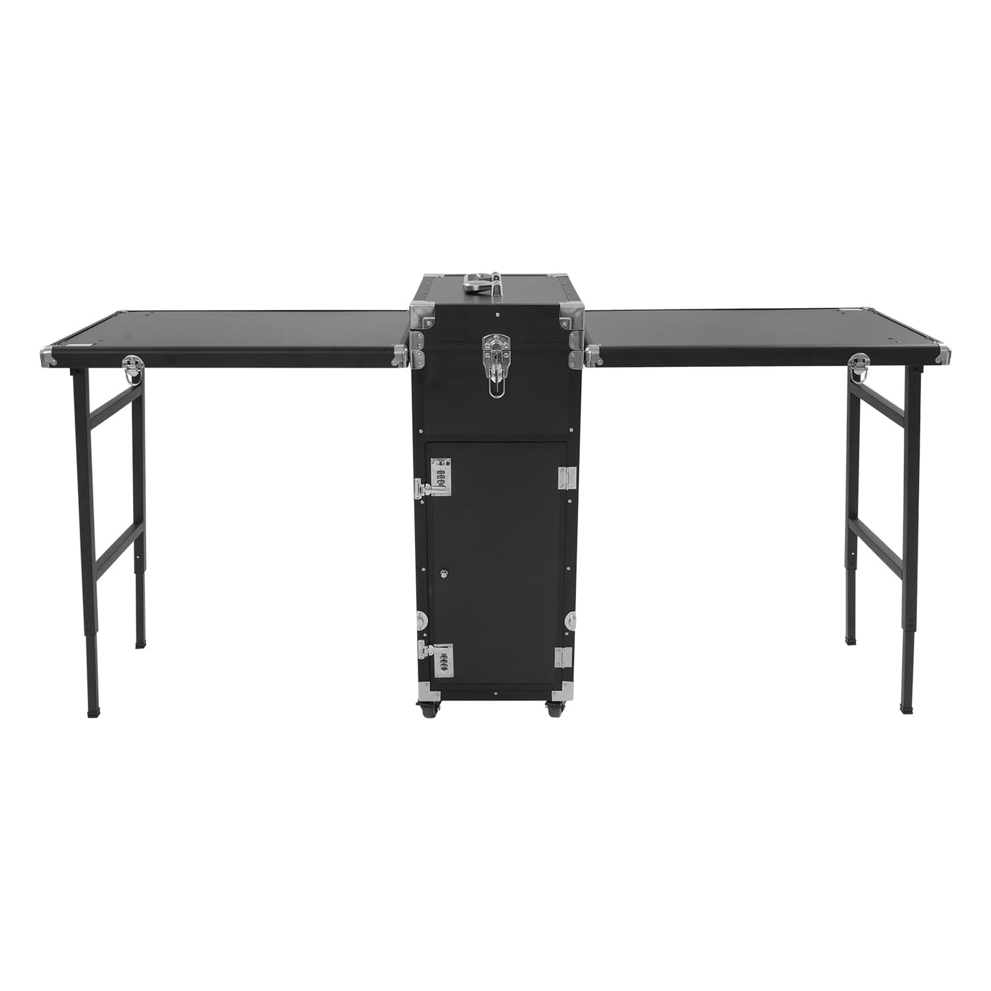 LOYALHEARTDY Foldable Nail Desk, Portable Nail Train Table with Wheels, Travel Nail Tech Desk Cosmetology Case Organizer Drawer with Locks for Professionals and Students (Black)