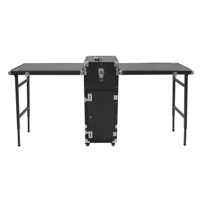 LOYALHEARTDY Foldable Nail Desk, Portable Nail Train Table with Wheels, Travel Nail Tech Desk Cosmetology Case Organizer Drawer with Locks for Professionals and Students (Black)
