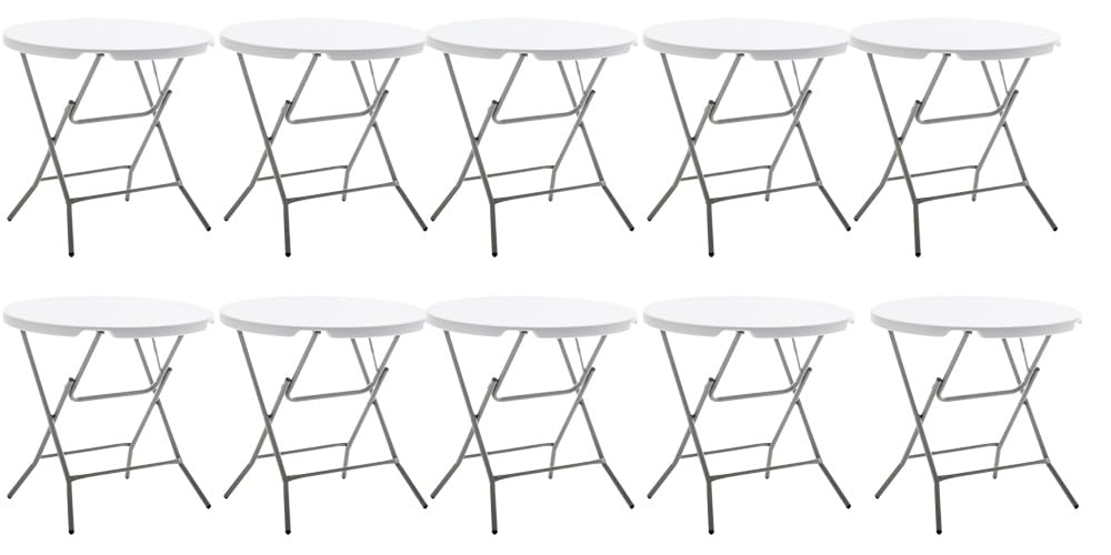 BTEXPERT Set of 10, White 32" Round 30" Height Round Plastic Folding Table Commercial Portable for Picnic Party Event Camping Banquet Card Dining Wedding Home Kitchen Indoor Outdoor
