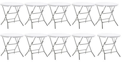 BTEXPERT Set of 10, White 32" Round 30" Height Round Plastic Folding Table Commercial Portable for Picnic Party Event Camping Banquet Card Dining Wedding Home Kitchen Indoor Outdoor