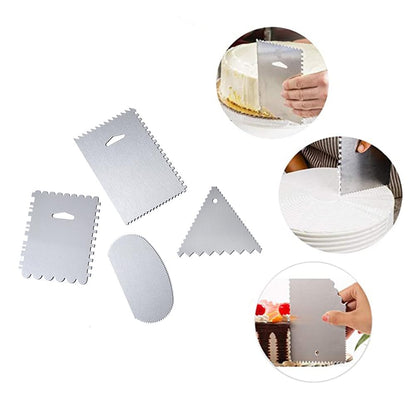 Cabilock 4Pcs Cake Scraper Set Stainless Steel and Aluminum Baking Supplies Kitchen Gadget for Cake Decorating Dough Scraper Pastry Smoothing Tools