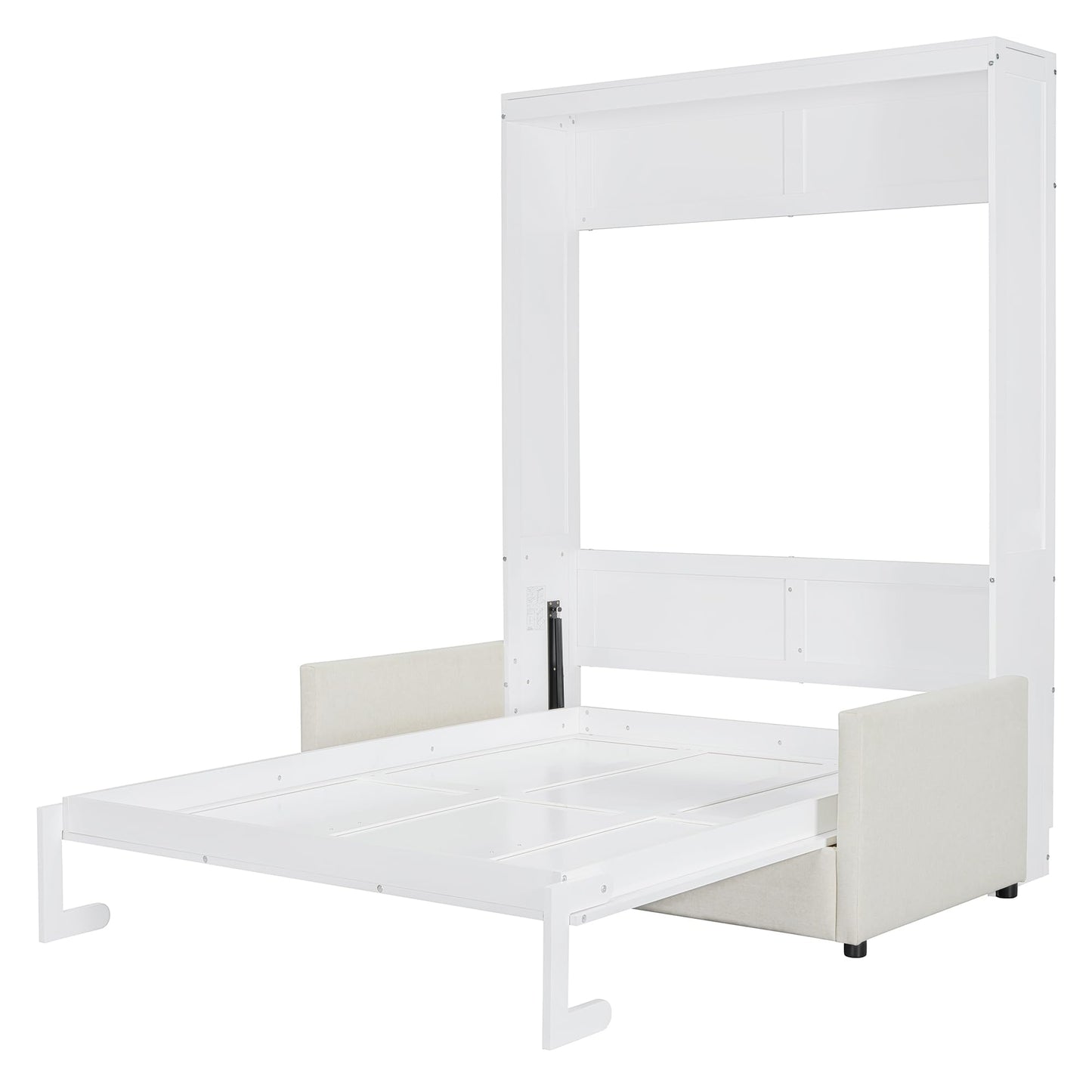 Ball & Cast Murphy Bed Full Size W/ 2 Seat Sofa,Murphy Bed Cabinet W/Cushion,Hideaway Bed W/Support Leg & Handles,for Bedroom Office Guest Room,White