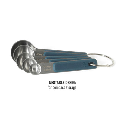 Calphalon Prime 5 Piece Stainless Steel Measuring Spoons W/Navy Blue Silicone Handles