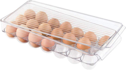 21 iDesign Clear Plastic Egg Holder for Fridge with Lid - Egg Storage Container Organizer Bin