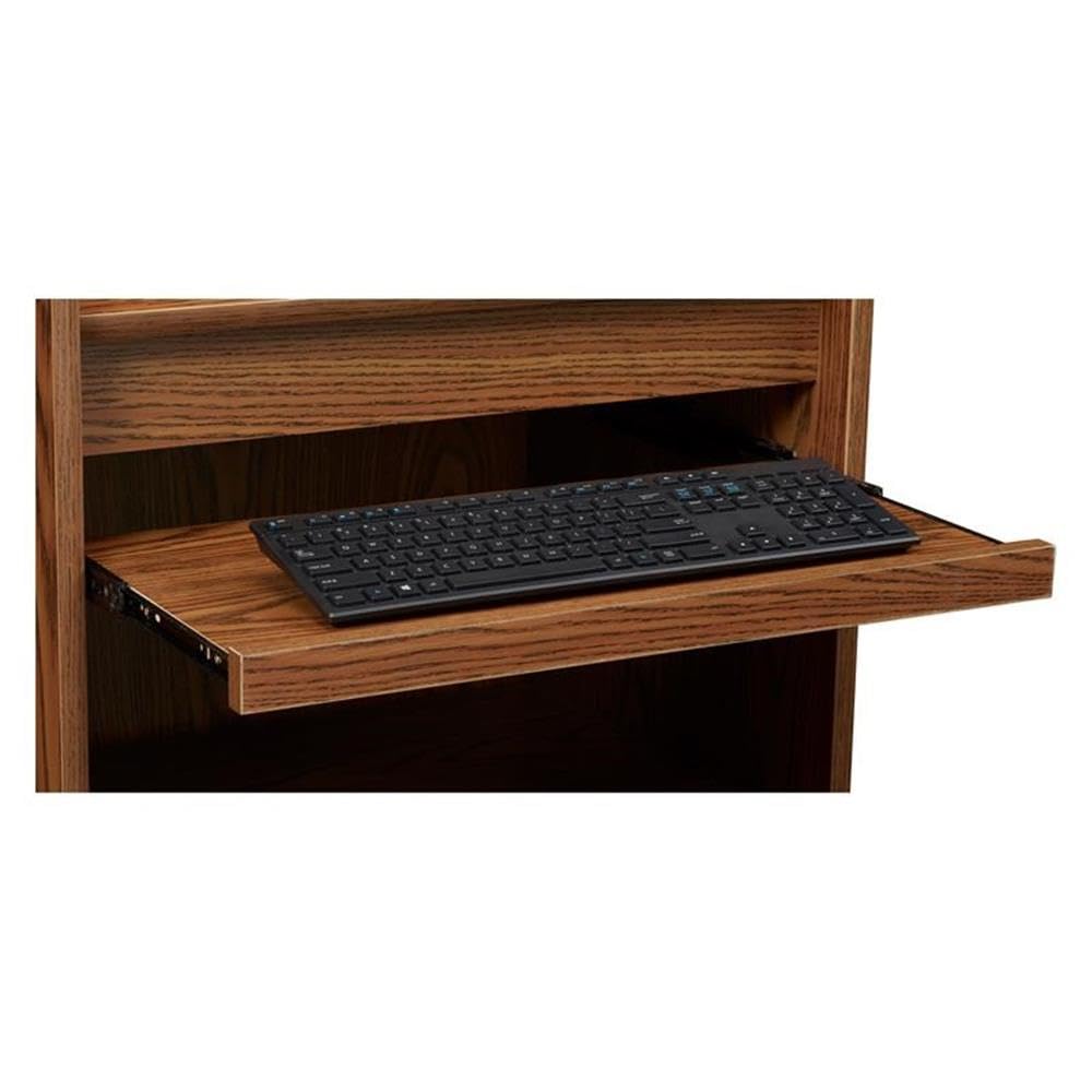 Pemberly Row Aristocrat Modern Wood Lectern, Non-Sound Podium with Slide-Out A/V Shelf & Storage, Medium Oak