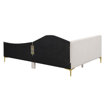 Jintop Full Size Upholstered Daybed with Backrest and Armrest,Modern Wooden Bed Frame,w/Support Legs,Slat Support,No Box Spring Needed,for Dorm,Apartment,Studio,Office,Beige