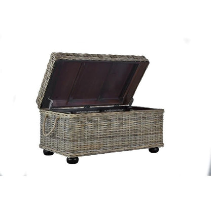 Bowery Hill Wicker & Rattan Storage Trunk, Handmade Solid Mahogany Wood Frame, Tan Finish, 42 in Wide, Lift-Top Spacious Compartment, Farmhouse Style Coffee Table or Storage for Living Room or Bedroom
