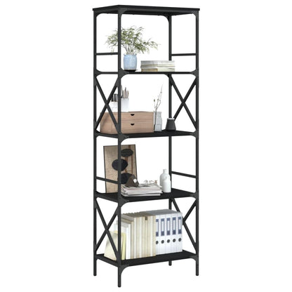 HETFTJN 5-Tier Black Engineered Wood and Metal Bookcase - 23.2"x13.8"x67.3" Storage Shelving Unit for Living Room, Office, and Bedroom with Adjustable Feet and Industrial Metal Frame