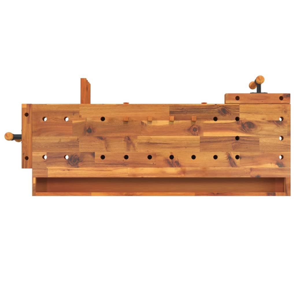 Sturdy Garage Workbench with 4 Drawers and Vices, Solid Acacia Wood Workbench 48.8x20.5x32.7 Inch for Workshop and Shed