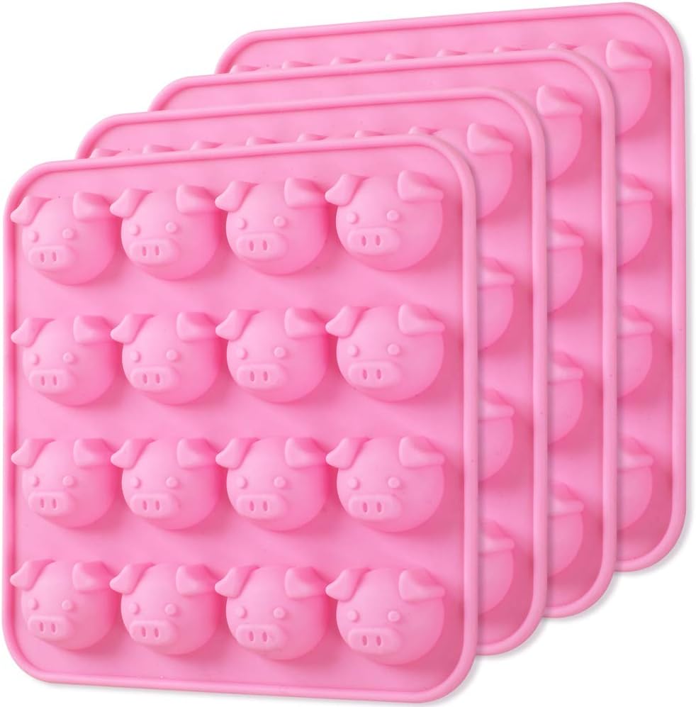 Newk Piggy Chocolate Silicone Mold - 4 Packs 16-Cavity Pig Face Emoticons Molds for Candy, Jelly, Resin
