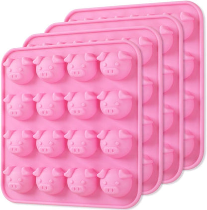 Newk Piggy Chocolate Silicone Mold - 4 Packs 16-Cavity Pig Face Emoticons Molds for Candy, Jelly, Resin