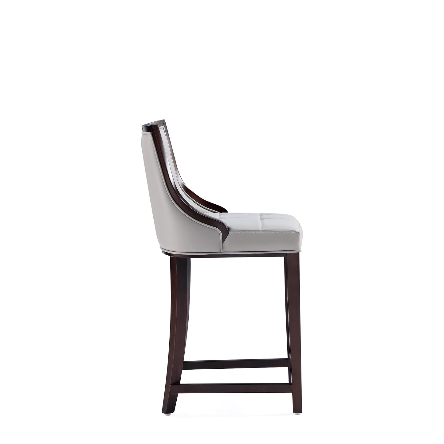 Manhattan Comfort Fifth Avenue Faux Leather Counter Stools with Rectangular Design Stitching, Foam Padding & Solid Beech Wood Frame, Fully Assembled Countertop Chairs, Set of 3, Light Grey