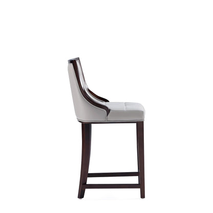 Manhattan Comfort Fifth Avenue Faux Leather Counter Stools with Rectangular Design Stitching, Foam Padding & Solid Beech Wood Frame, Fully Assembled Countertop Chairs, Set of 3, Light Grey