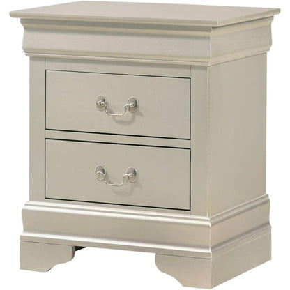 Glory Furniture Louis Phillipe 2 Drawer Nightstand in Silver Champagne