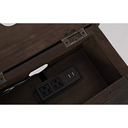 Jofran Madison County Reclaimed Pine Station USB Charging End Table Nightstand, Barnwood Brown