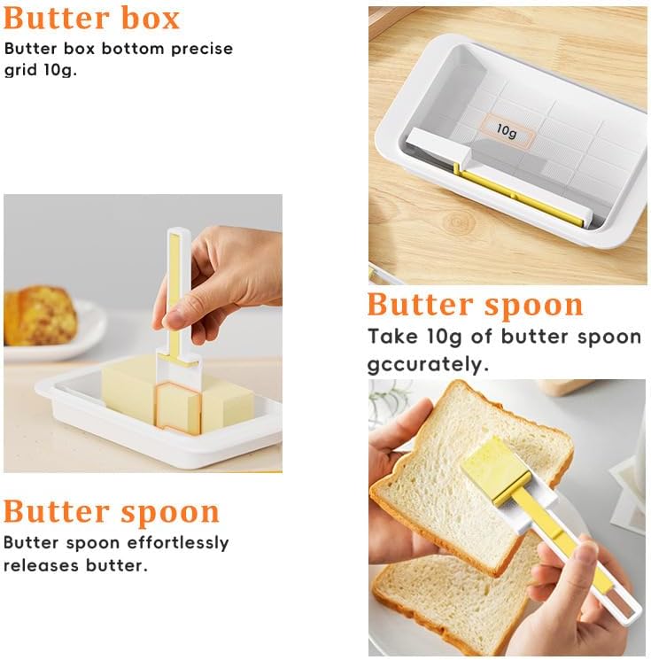 YUEICOIY 500g Countertop, Butter Storage Box with Cutting Handle, One-Hand Open Lid, Measuring Spreader with Scale