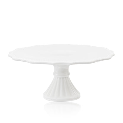 Omifun 10 Inch Cake Stand, Relief Round Dessert Cake Stand, Ceramic Cupcake Stand for Birthday, Wedding, Baby Shower, Tea Party and Other Celebrations(White)