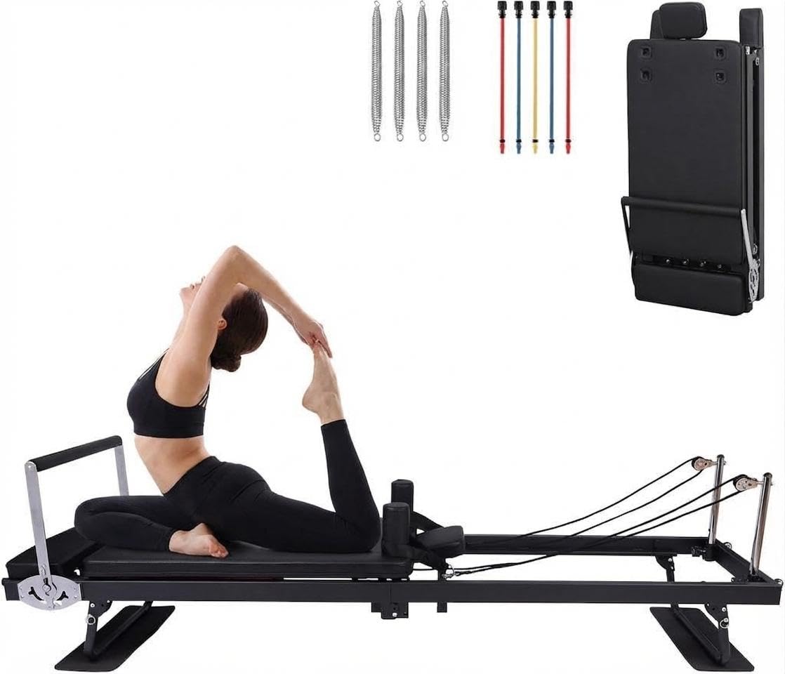 Pilates Reformer Machine for Home, 91" Foldable Pilates Reformer with High & Low Modes, 3-in-1 Reformer Pilates Equipment with Springs, Resistance Cords,