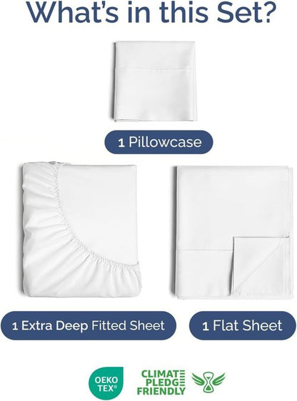 Extra Deep Twin Sheet Set by Comfy Hotel - 3-Piece Breathable Cooling Bed Sheets - Fits 18-24 Inch Mattresses - Ultra Soft, Wrinkle & Fade Resistant - Luxurious White Bedding