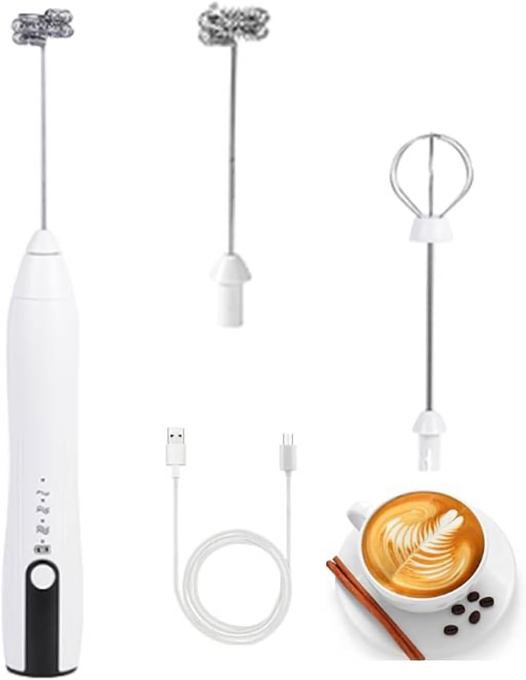 Electric Milk Frother for Matcha, Hot Chocolate, Coffee Creamer, Handheld Design, Type-C Rechargeable Blender (White)