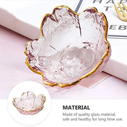 WILL Small Glass Dish, Nordic Style Gold Inlay Sauce Bowl, Mini Japanese Cherry Blossoms Seasoning Plate
