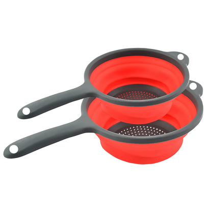 Kitchen Collapsible Colanders Set,Collapsible Colanders with Handles,Dishwasher Safe,Space-Saver Folding Strainer Colander for Draining Pasta Vegetable Fruits (Red)