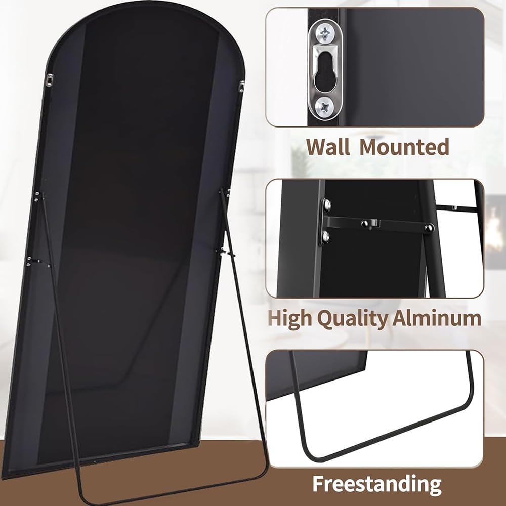 OGCAU Floor Full Length Mirror, 81"x41" Arched-Top Hanging, Leaning or Standing Mirror, Full Body Wall Mounted with Aluminum Frame for Living Room, Bedroom (Black)