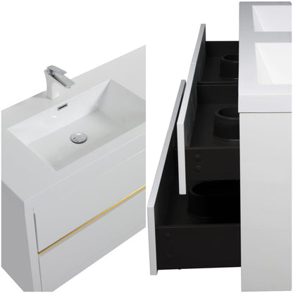 Trygoal 72" Bathroom Vanity with Sink, Floating Vanity with Resin Countertop & 4 U-Shaped Interiors, Wall-Mounted Bathroom Storage Cabinet with Soft-Close Drawers for Home, Easy to Clean, Glossy White