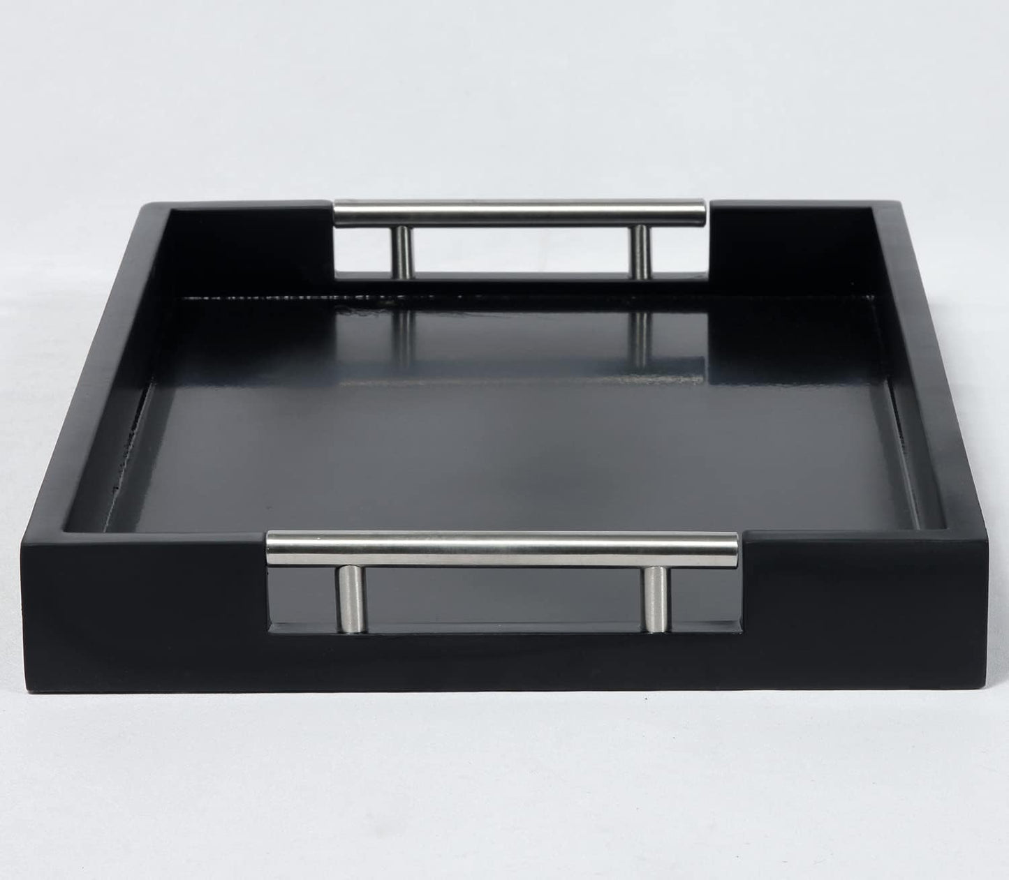 16.5''x12'' Serving Tray with Polished Metal Handles, Rectangle Coffee Table Tray, Modern Decorative Tray, Large