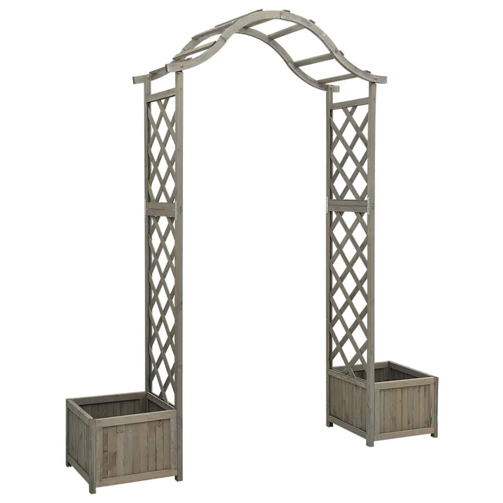 Wooden Garden Arch with Planter Box, Large Grey Firwood Pergola for Climbing Plants, Decorative Entryway for Backyard, Patio, and Lawn Decor