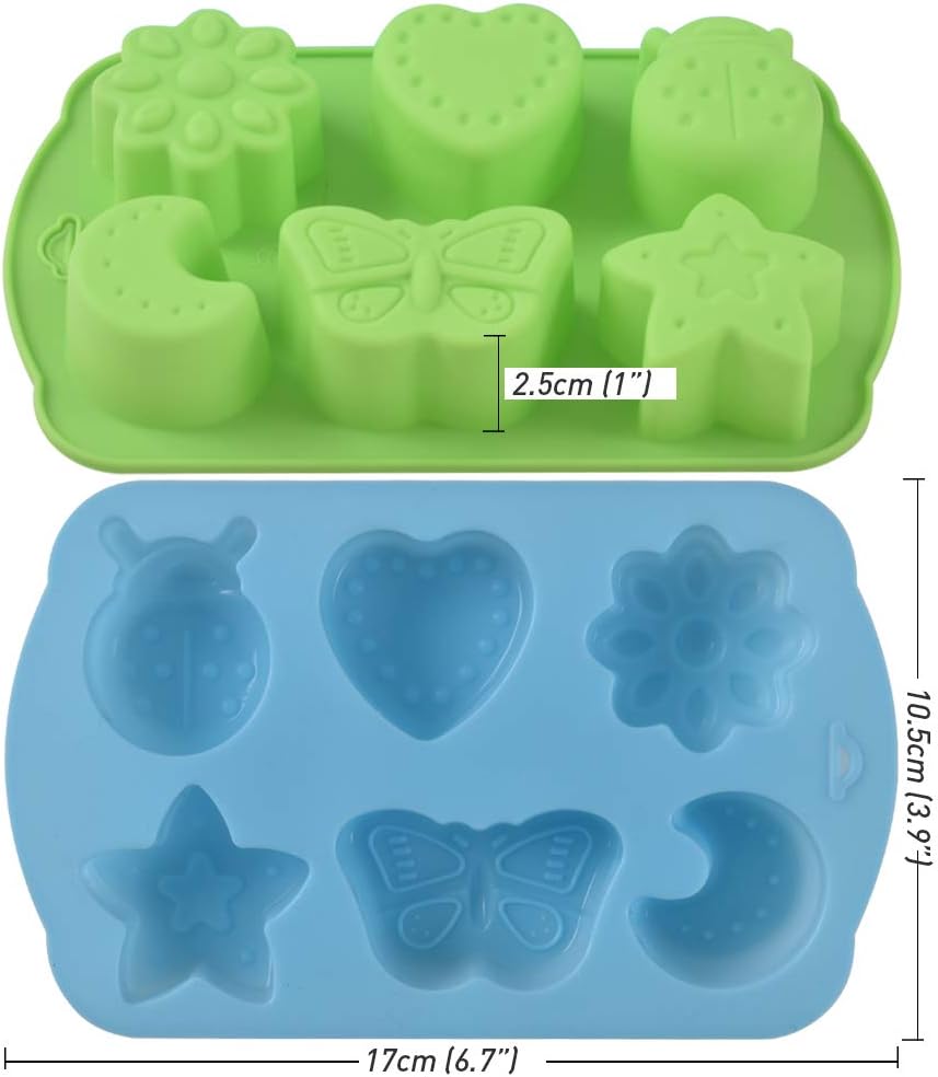 Newk Insects Silicone Candy Mold - 4 Packs 6-Cavity Animal Butterfly Moon Star 3D Bakeware Mold for Candies, Chocolate