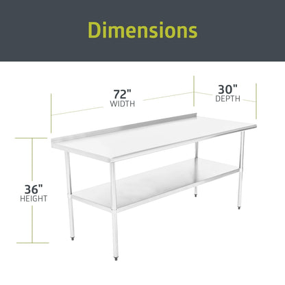 Pearington NSF Certified Stainless Steel Kitchen Prep and Work Table, Commercial Work Table for Restaurant and Home, 72" x 30", Stainless Steel