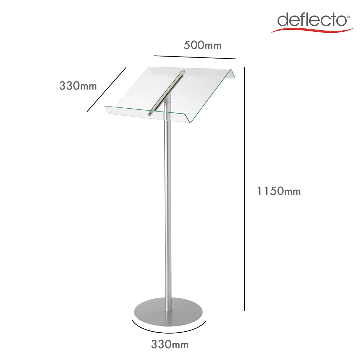 Deflecto Lectern Without Ring Binder Floor Stand – Silver/Clear - Acrylic Sign Holder - Base Stand for Speech - Music Stands