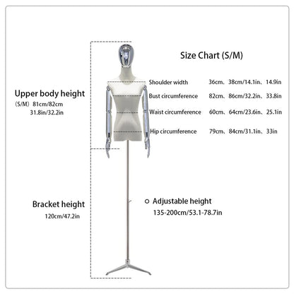 Adjustable Dress Form Mannequin for Women - Medium Size with Tripod, Detachable Head & Arms - Ideal for Sewing, Clothing, Jewelry Display & Craft Projects - Solid Wood Finish