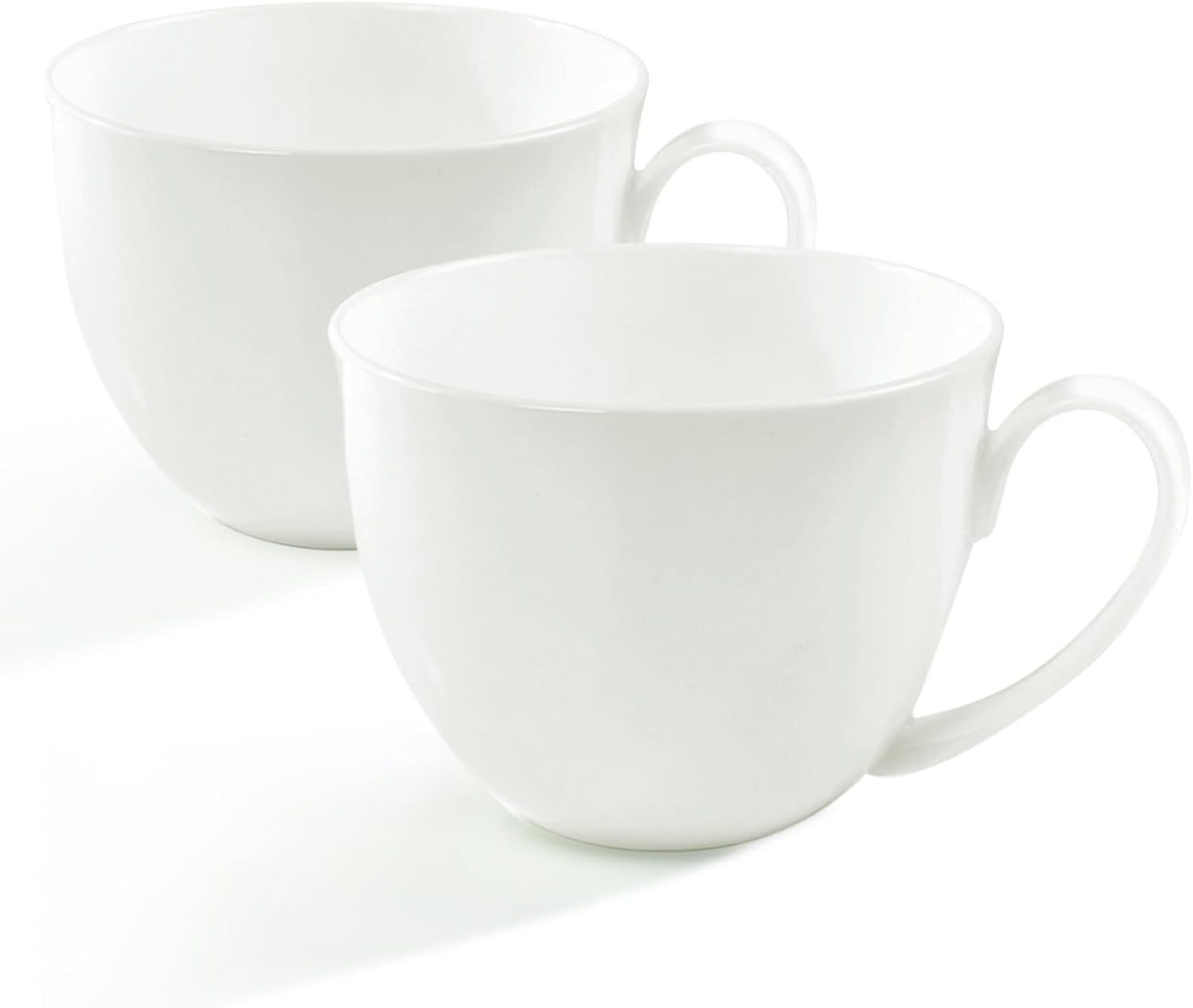 22 OZ Set 2 White Bone China Soup Mugs with Handles, Large Ceramic Coffee Mugs of for Hot Chocolate Cocoa Cereal Salads