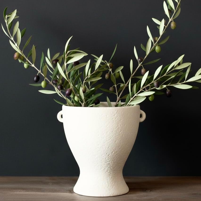 Ceramic Vase with Handles - Modern Terracotta Rustic Pottery for Home Decor, Living Room, House Decor Accents