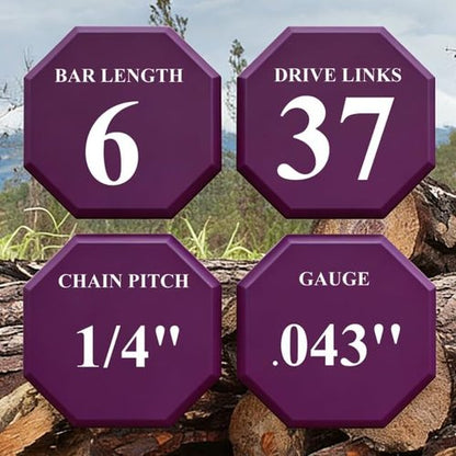 Chainsaw Chain - 6-Inch Replacement for Mini Cordless Electric Chainsaws | 1/4" LP Pitch, .043" Gauge, 37 Drive Links