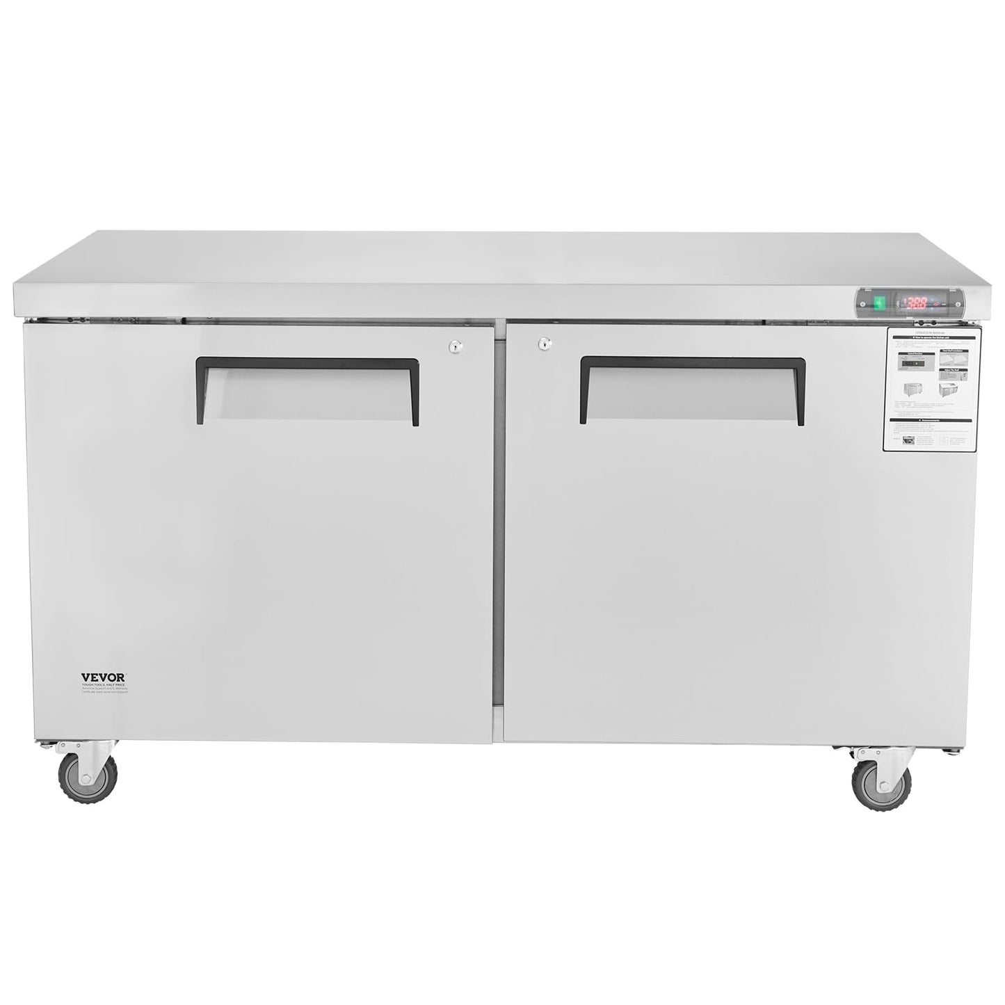 VEVOR 60" Commercial Refrigerator Sandwich & Salad Prep Table, 16.4 Cu. Ft Stainless Steel Refrigerated Food Prep Station with 2 Doors, Frost Free Refrigerator with Lock for Restaurant, Bar, Store