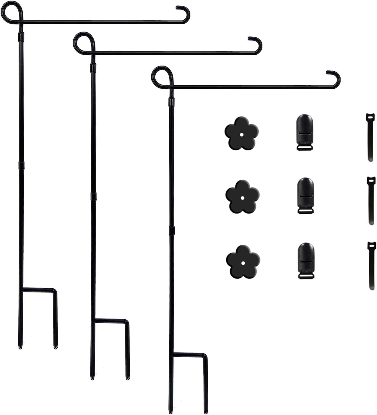 YEAHOME 3PC Garden Flag Holder Stand, Weather-Proof Metal Flagpole with Clip for Outdoor Decor