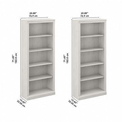 Bush Home Saratoga Tall 5 Shelf Bookcase - Set of 2 in Linen White Oak