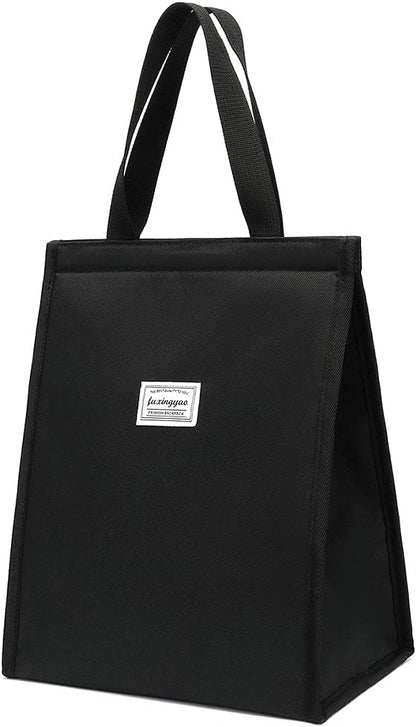 FUXINGYAO Reusable Lunch Bag, Insulated Lunch Tote for Adult Women Men, Perfect for Work, Beach or Travel (Black)