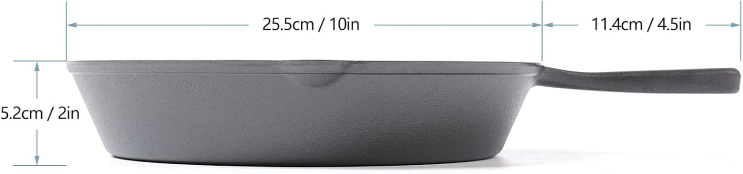 Cast Iron Skillet, 10 Inch Cast Iron Pan for Frying, Cooking, Baking on Induction, Electric, Gas, and Oven