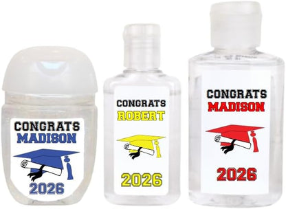 GRD107, 30 Personalized Graduation Party Favor Hand Sanitizer Labels, Graduation Party Favors, Many Colors to Choose