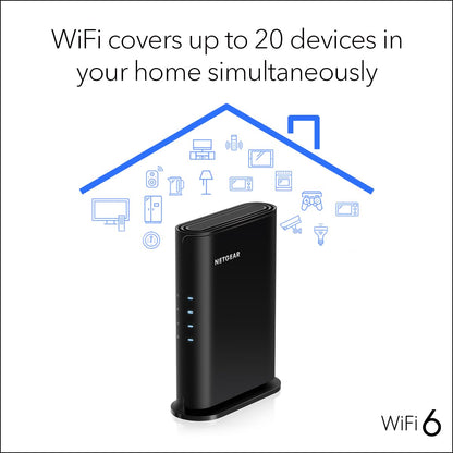 NETGEAR 4-Stream WiFi 6 Router (R6700AX) – Security Features, AX1800 Wireless Speed (Up to 1.8 Gbps), Covers up to 1,500 sq. ft., 20 Devices – Free Expert Help