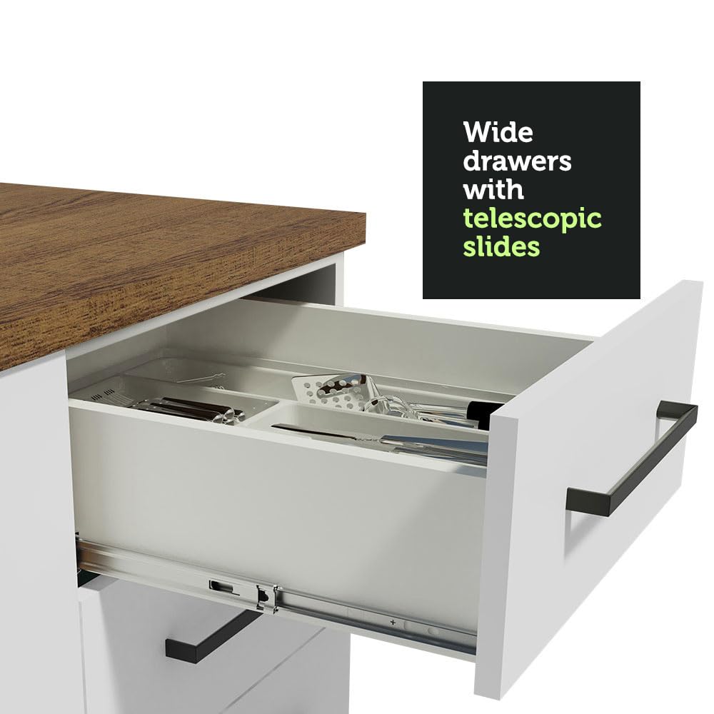 Madesa Hazel Kitchen Storage Buffet Base Cabinet with Adjustable Feet 47 Inch Engineered Wood Slab Doors Painted Finish Floor Mount Removable Plinth - White