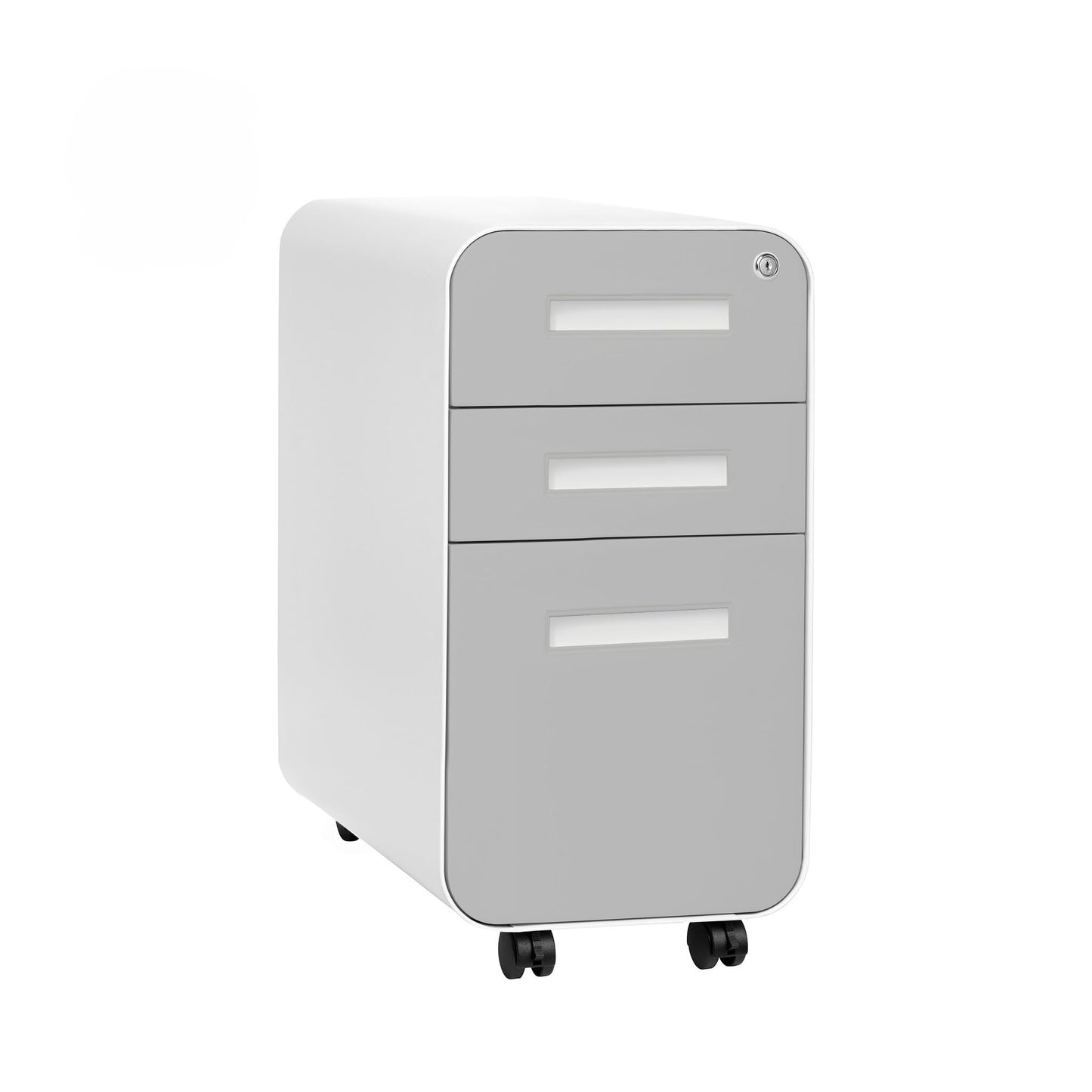 Laura Davidson Furniture Stockpile Slim 3-Drawer Mobile File Cabinet with Lock - Under Desk Metal Filing Cabinet, Legal/Letter File Folders, Wheels & Stationary Feet, Assembled, Light Grey Faceplate