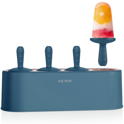 Popsicle Mold Set 4 Pieces Homemade Silicone Popsicle Maker Easy Release Ice Cream Molds Reusable DIY Pop Molds (Blue, IcyClassic Pops)