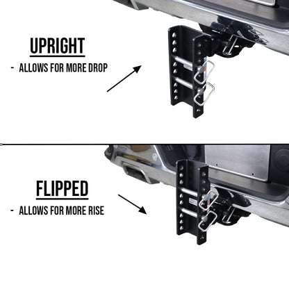 Shocker XR Adjustable Channel Pintle & Ball Hitch, Fits 2" Hitch Has 2-5/16"Ball 1" Rise/7" Drop