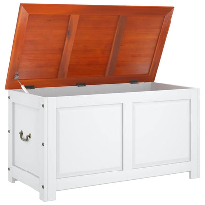 MNISDFL Brown and White Solid Acacia Wood Storage Chest with Gas Lift Lid, 43.3 x 21.7 x 22.4 in Retro Chic Design for Living Room Bedroom Hallway, Multi-Purpose Organizer